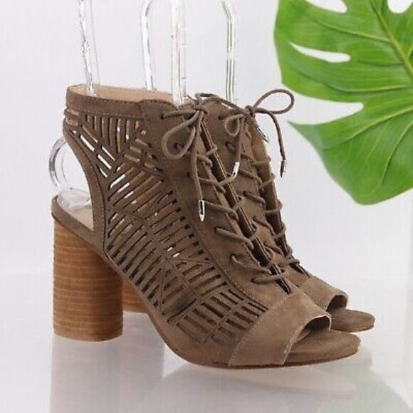 Sam Edelman Rocco Booties Peep Toe Lace-Up Block Heel Sandals 7 - Picture 2 of 9